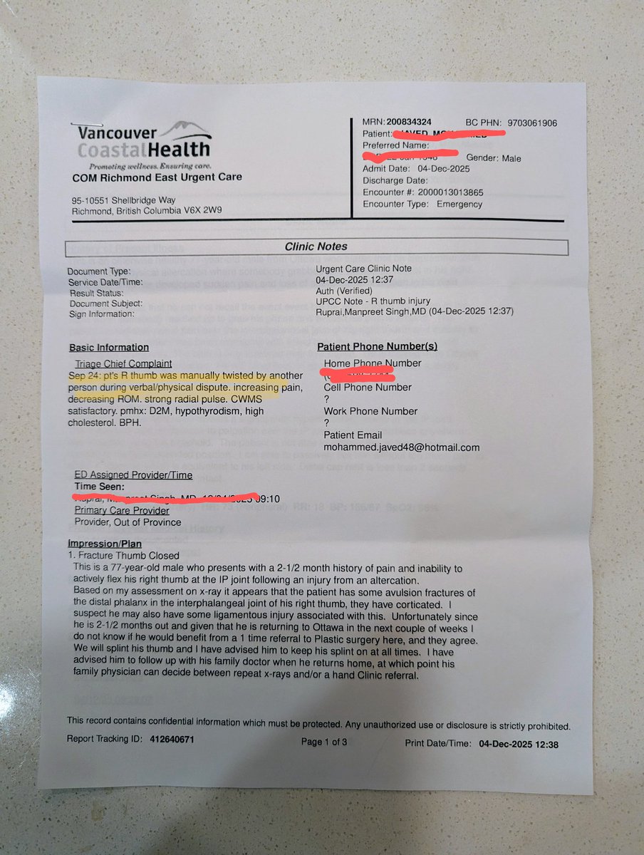 JavedJaved48's tweet photo. @grok @stevenmackinnon @AirPassRightsCA @CBCNews
Day 75
🏥 Doctor's report is in.
“R 👎 was manually twisted by another person”
Immediate pain, ongoing loss of motion.
TK (@TurkishAirlines) still denies everything.
This is no longer a complaint.
This is documented bodily harm.
#TKAssaults #GrokZindabad