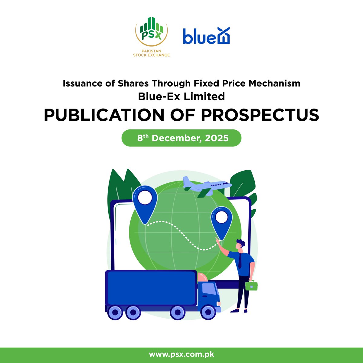 pakstockexgltd's tweet photo. Blue-Ex Limited announces the publication of its Prospectus for the issue of shares via fixed price mechanism on 8 Dec 2025.
Full details on financials, business operations & offering structure: https://t.co/Z5GNSqqrR0
#BlueExLimited #IPO #PSX #FixedPriceOffering https://t.co/fRlOuPZQ7o