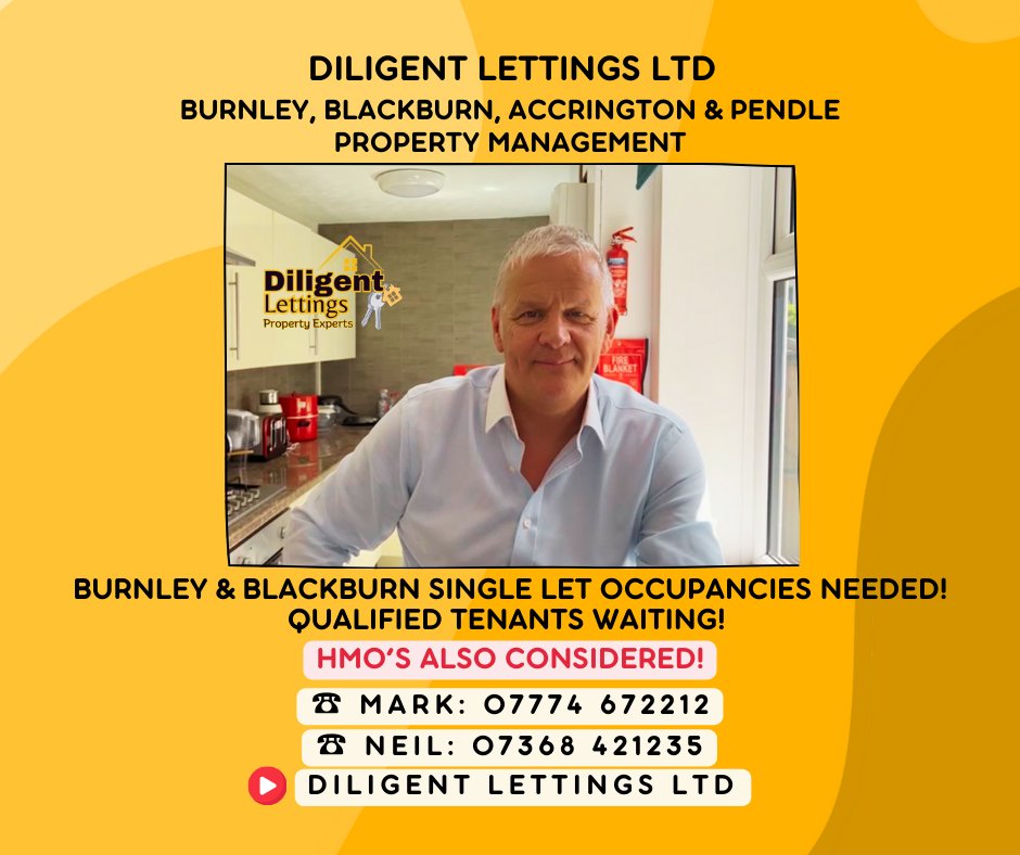 #Blackburn &amp; #Burnley residential #buytolets ?  Urgent need for single let occupancies - qualified professional tenants waiting &amp; in #Accrington &amp; #Pendle.    More info: youtube.com/@diligentletti… Please phone Mark: 07774 672212 / Neil: 07368 421235 M-F 9.30-5.30. Thx. #buytolet