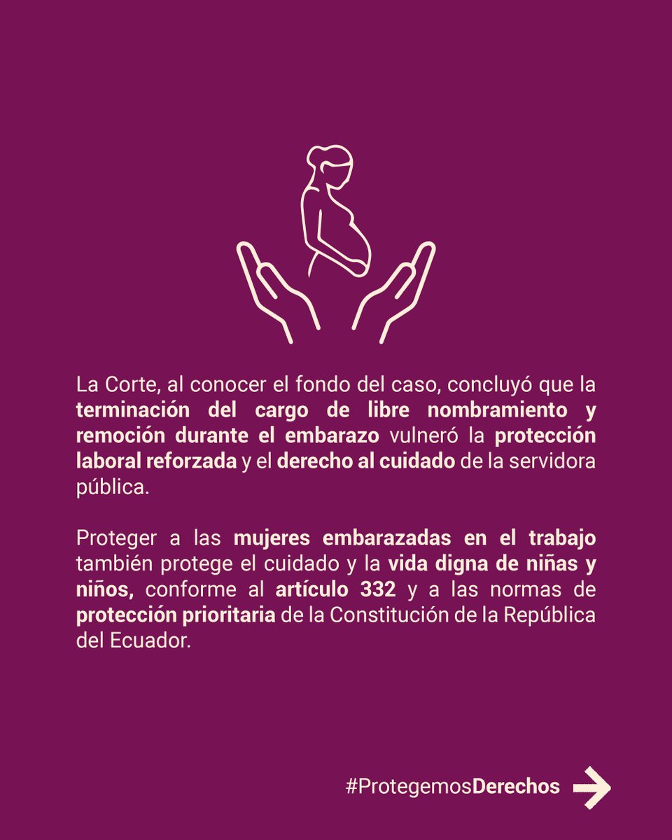 CorteConstEcu's tweet photo. .La Sentencia 530-20-EP/25 recuerda que el embarazo nunca puede ser razón suficiente para terminar la relación laboral, conforme al artículo 332 de la Constitución de la República del Ecuador.

🔗 Lee la Sentencia 530-20-EP/25 aquí:
https://t.co/HGbVYcUagO

#ProtegemosDerechos https://t.co/L3AyXe6L9b