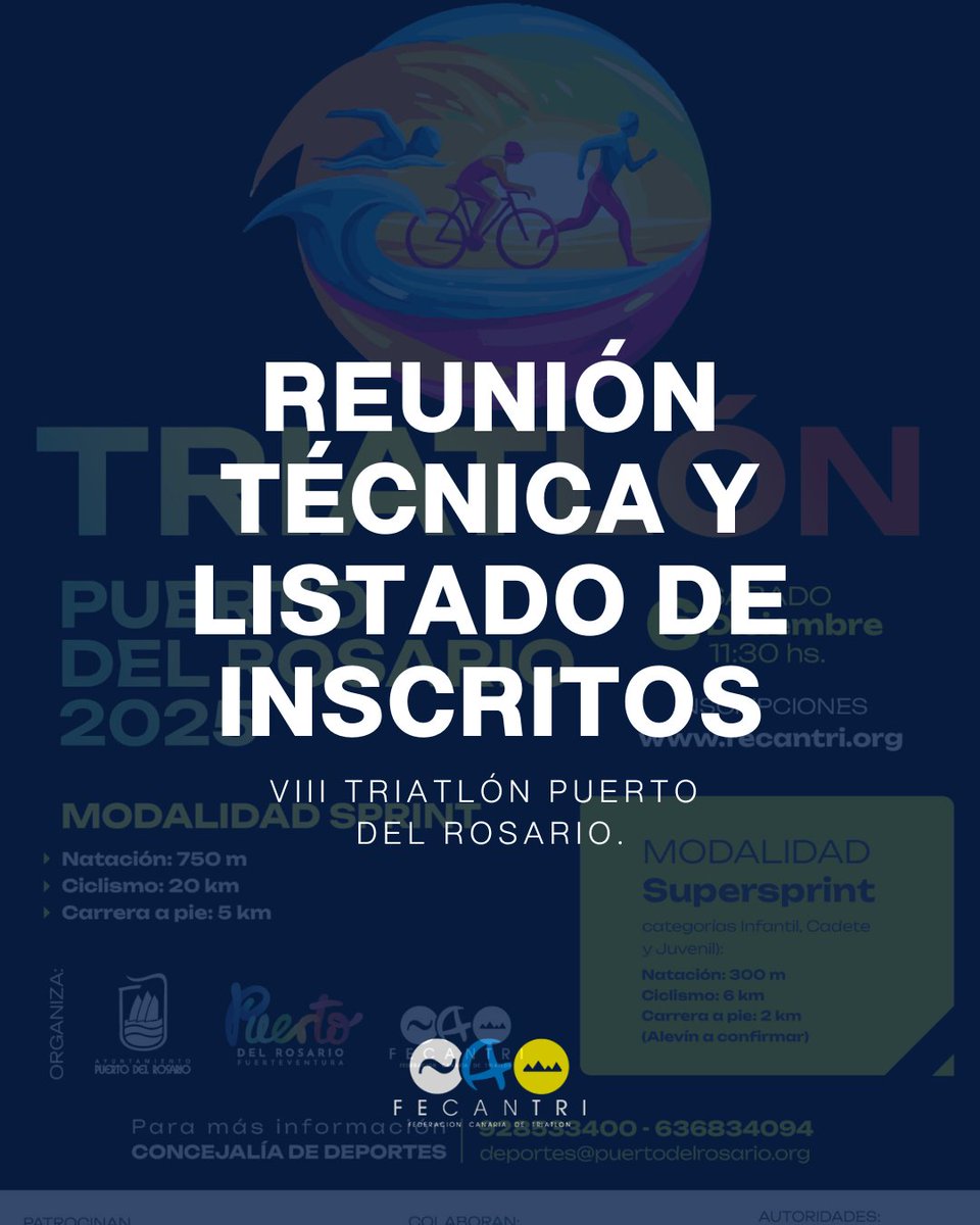 📢 REUNIÓN TÉCNICA + LISTADO DE INSCRITOS y toda la información relevante al VIII Triatlón Puerto del Rosario 💙🏊‍♀️🚴‍♂️🏃‍♀️ en nuestra web fecantri.org/pruebas/8o-tri…