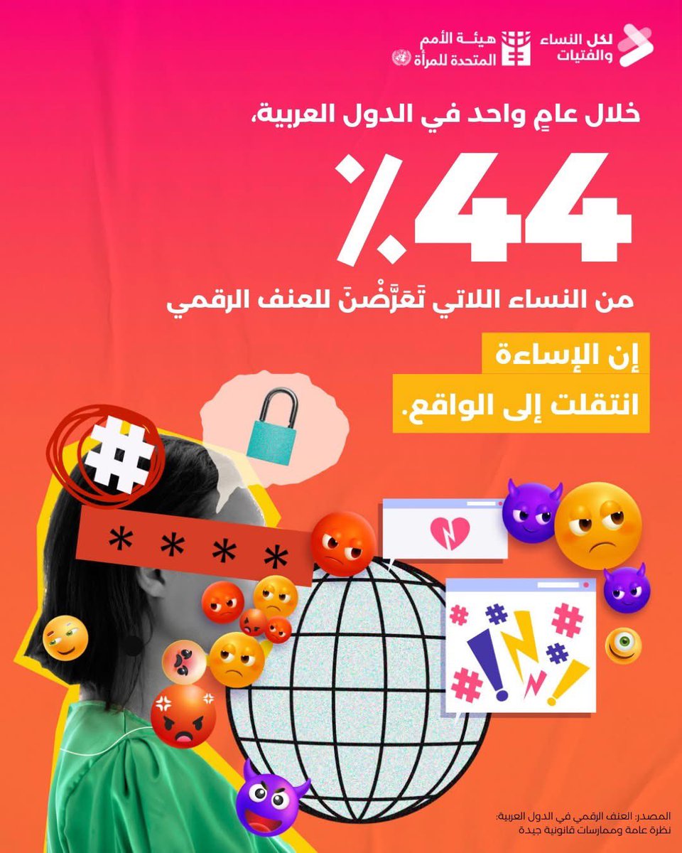 unwomenarabic's tweet photo. التهديدات الرقمية تتحول إلى خطر حقيقي.

علينا التحرك: جرموا كلَّ أشكالِ العنفِ عبر الإنترنت. وسارِعوا بملاحقات قضائية سريعة. واجعلوا سلامةَ الناجياتِ في صُلبِ كلِّ استجابة.

#لا_مبرر #16يومًا #من_أجل_كل_النساء_والفتيات https://t.co/AU1Nf2asXD