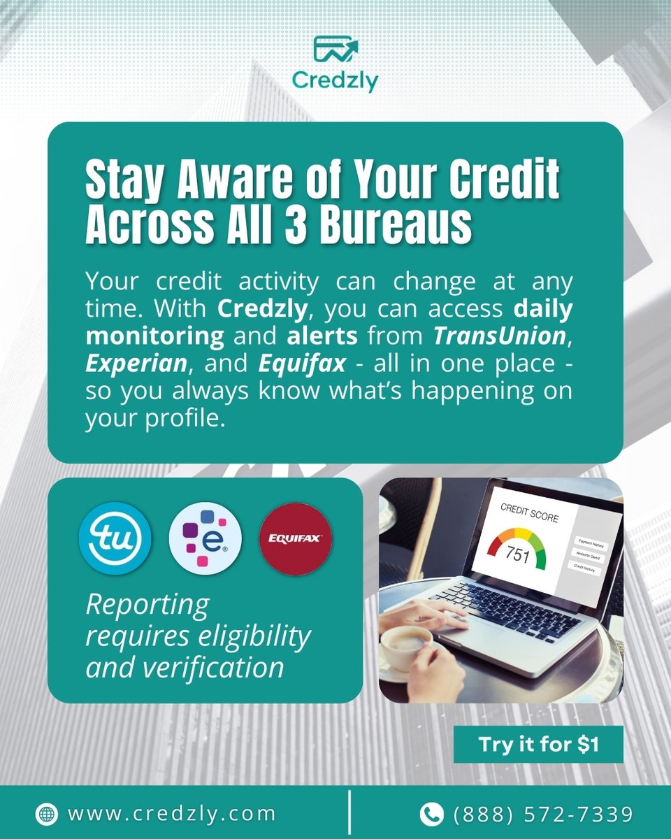 credzly's tweet photo. Your credit can change anytime. 🔍
Credzly gives you daily monitoring + alerts from TransUnion, Experian, and Equifax — all in one place.
👉 Check it out at https://t.co/NoJ9jAVK3E
#CreditMonitoring #CreditAlerts #CreditTips #Credzly https://t.co/Rcet5Jf2AO