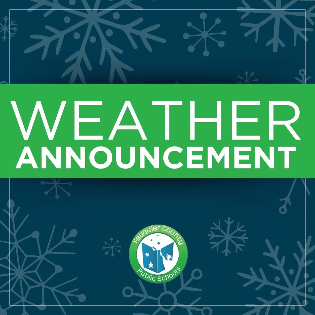 FCPS1News's tweet photo. Due to the weather forecast, all Fauquier County Public Schools and offices out are closed Friday, December 5. Staff will not report. https://t.co/X70bNZLcIp
