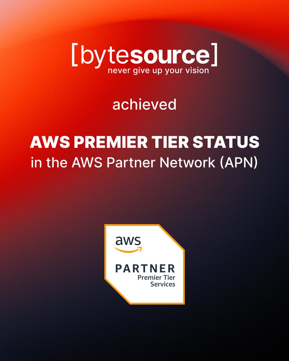 ByteSourceNet's tweet image. 🚀 Exciting news: ByteSource is now an @AWS Premier Tier Services Partner! 🎉🏅

Read the official announcement, and what this milestone means for you, in our latest blog post: zurl.co/YK5AP 

#AWSPartner #AWSPremierTier #AWS #Cloud #ByteSource #DACH