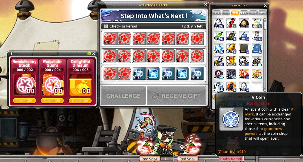 JarExtGaming's tweet photo. Attendance 16/21
5 to go.
Do try to attend [Attack of the Food] Event

- Where you just need to kill a total of 3600 monsters,
claiming V Coins rewards 3 times, 
- just ignore the rest unless you need them for honors and stacking EXP Coupons.

Gonna cook another Jar tips post.
Coming right up!
#MaplestoryN #Web3Gaming #MSUxFriends $NXPC
