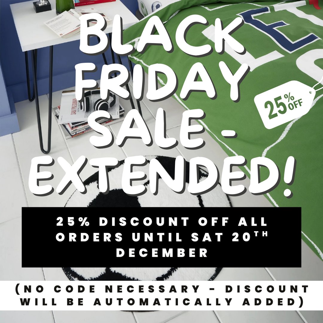 🎉 Little Ragamuffin Black Friday Sale - EXTENDED!

Get 25% off all orders until Sat 20th Dec.

No code needed!

Brighten your child’s room with bedding, wall art, storage &amp; more!

littleragamuffin.co.uk

#BlackFriday #KidsInteriors #HomeDecor #Sale