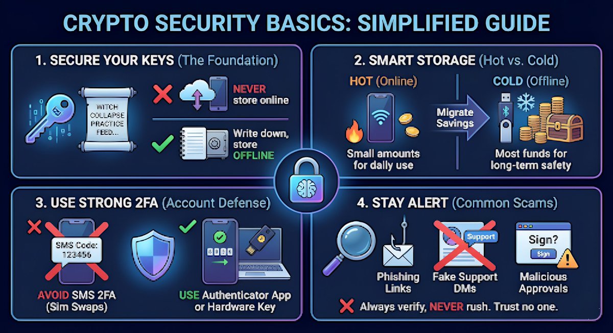 CSH_AFRICA's tweet photo. Day 5 - Crypto Security Basics 

1. Protect your Seed phrase 
2. Enable two Factor Authentication (2FA)
3. Beware of Phishing
4. Keep your device secure:- (Avoid using public Wi-Fi when accessing your crypto)
5. Regular Backups
6. Beware of Scams 
7. DYOR

#CryptoSecurity https://t.co/poiQ6u3d0c