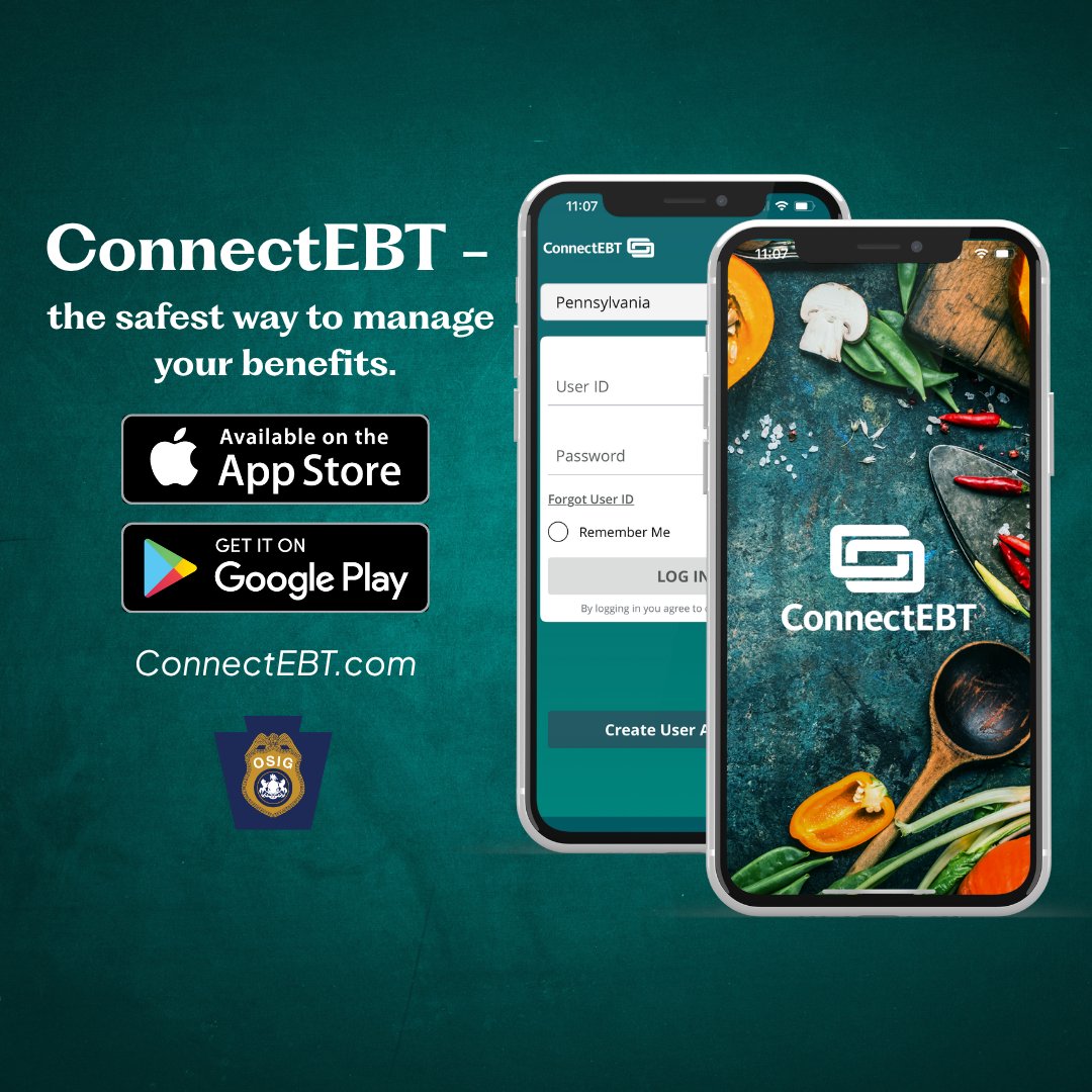 ConnectEBT is the best + safest way to manage your benefits!
Download the app from the apple store, google play, or visit ConnectEBT.com to get started.