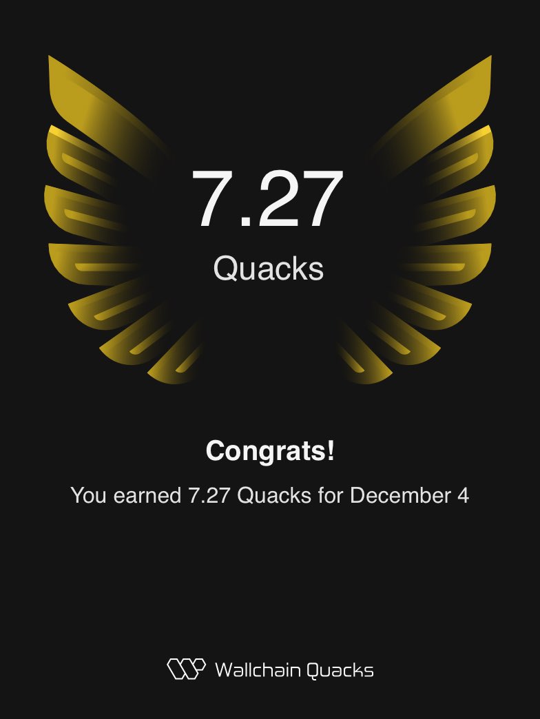 Just earned 7.27 Quacks on <a href="/wallchain/">Wallchain Quacks</a> in one day 🦆

Turn insights into rewards and climb the leaderboard 🥇

Use my referral link – quacks.app/?ref=Zarahh_sh…

Lets stack those Quacks
