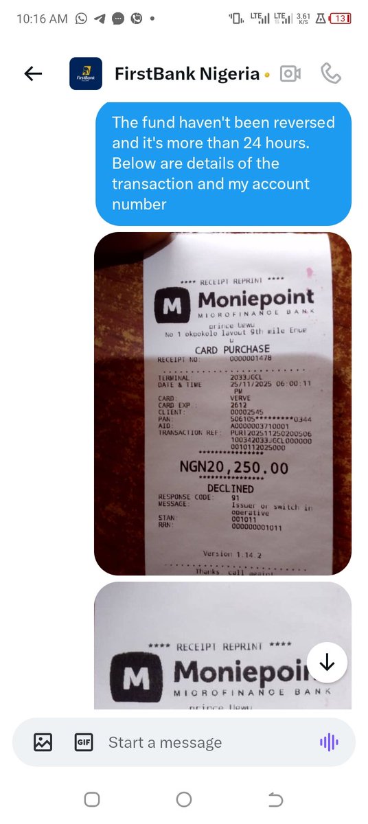 princehillson1's tweet photo. @TGmarchnata @FirstBankngr Return my money. I have complained about this money more than week. Don't tell me to come on dm because your dm isn't useful. Below are my chats with you and every detail you need. Return my money @FirstBankngr  
@officialABAT https://t.co/EbBVrjqs8W