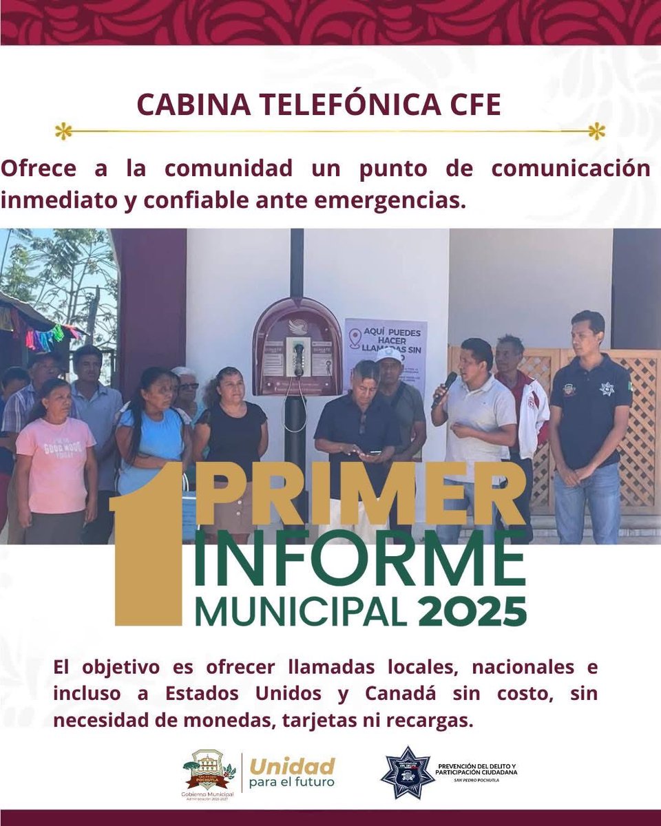 prevpochutla's tweet photo. #1PrimerInforme en coordinación con la CFE Nacional entregamos a la comunidad de Cafetitlan la primera cabina telefónica.

#Pochutla https://t.co/jrya55RMOE