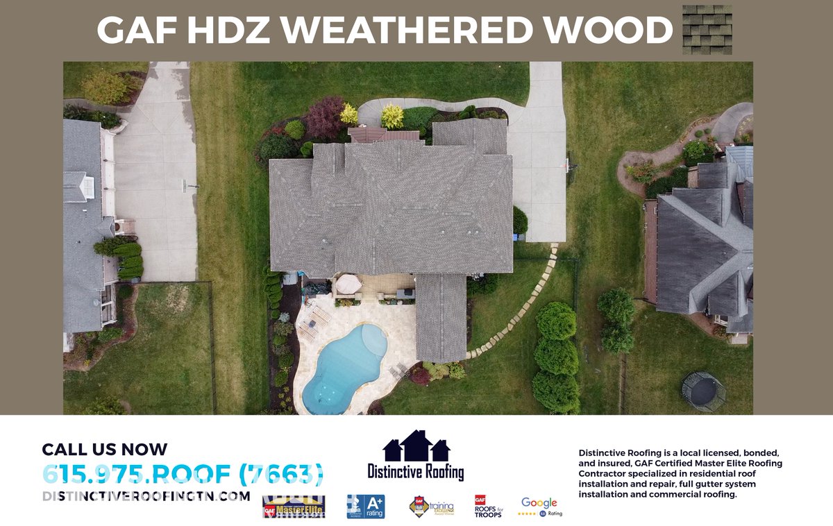 GAF HZ Weathered Wood in Middle TN. We are your #1 Roofing Choice in Middle TN.  Schedule your appointment today by calling us at 615-975-ROOF (7663) or visit us online at distinctiveroofingtn.com

#distinctiveroofingTN