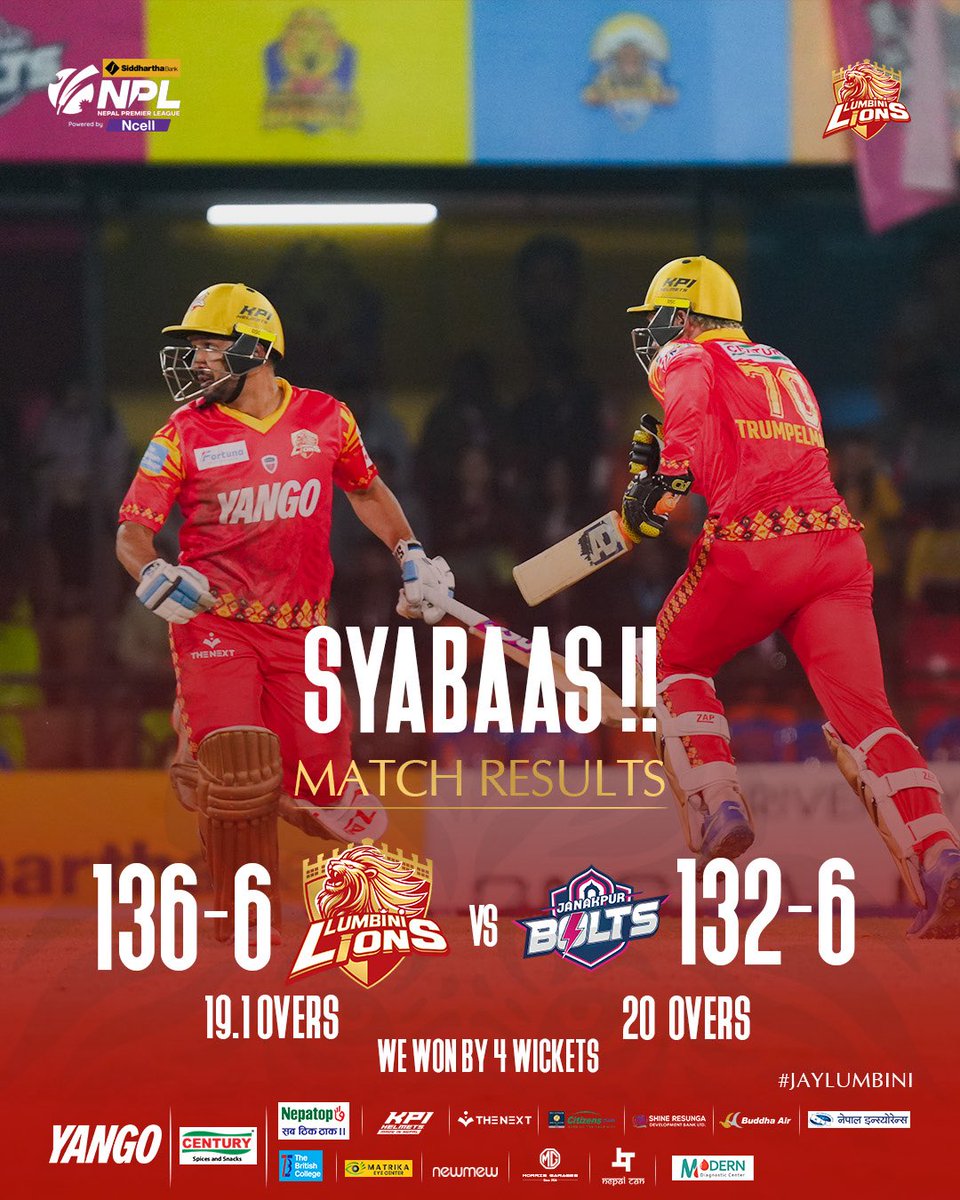 LumbiniLions's tweet image. SYAABAS !! Lumbini, you believed when it mattered most.
You stayed when the winds turned.
You pushed us when the stage felt heavy.
Now we walk into the playoffs with your roar in our chest. 

#jaylumbini #npl