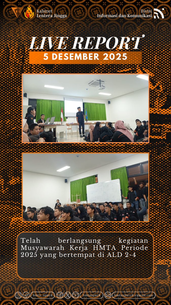 [Live Report]

Telah berlangsung kegiatan Musyawarah Kerja HMTA Periode 2025 yang bertempat di ALD 2-4

Viva Tambang!!!