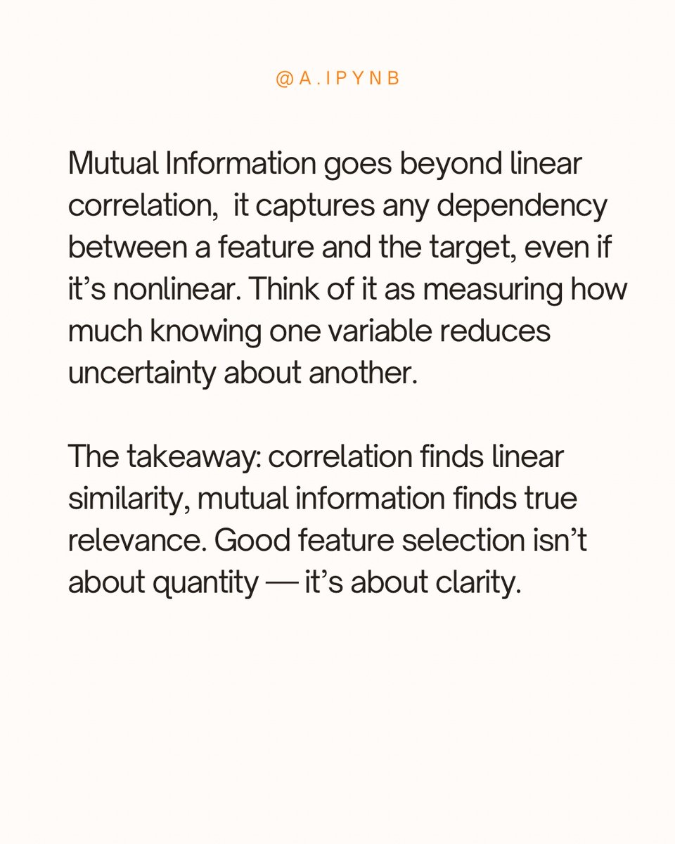 aas1kkk's tweet image. Day 64 of Machine Learning 
Feature selection methods based on correlation and mutual information are widely used in machine learning to identify the most relevant features for a given task, such as classification or regression.

#computerscience #machinelearningengineer