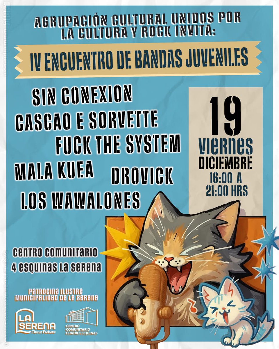 CentroCCCE's tweet image. Este viernes 19 de diciembre asiste al IV Encuentro de Bandas Juveniles, organizado por la Unión Cultural Unidos por la Cultura y Rock, con el patrocinio de nuestro municipio. El evento es en nuestro  📌 Centro Comunitario y Cultural Cuatro Esquinas de 16:00 a 21:00 horas.