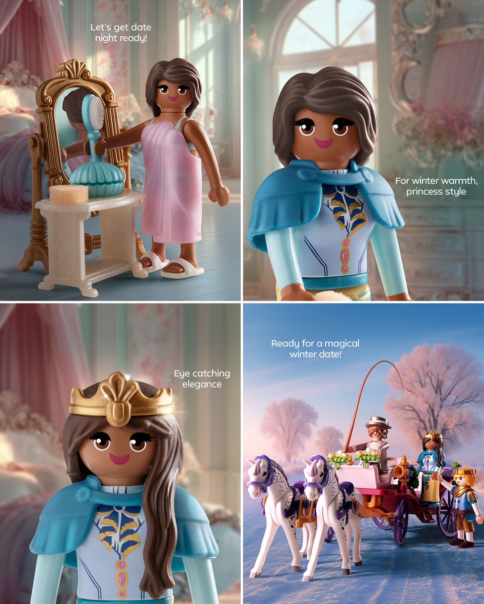 PlaymobilUK's tweet photo. Let’s get Princess date night ready for a magical carriage ride through a winter wonderland with her Prince 👑❄️
Horse carriage (71846) https://t.co/Rpk61IlaV8