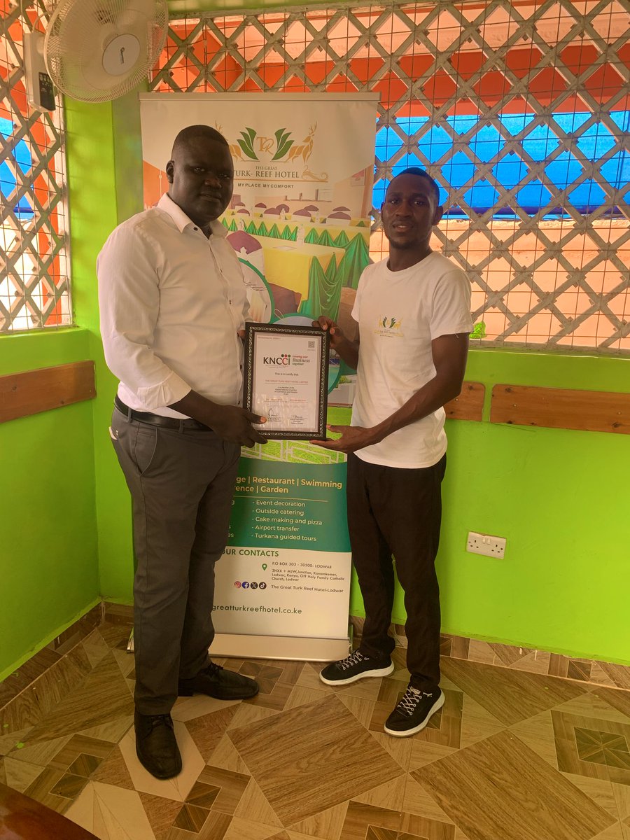 We are proud to recognize The Great Turk Reef Hotel <a href="/greatturkreef/">The Great Turk Reef Hotel - Lodwar</a> as a valued Corporate Member of the Turkana Chamber. 🌟
Your commitment to excellence and unmatched hospitality continues to make you a true champion in strengthening Turkana’s tourism and service sector.