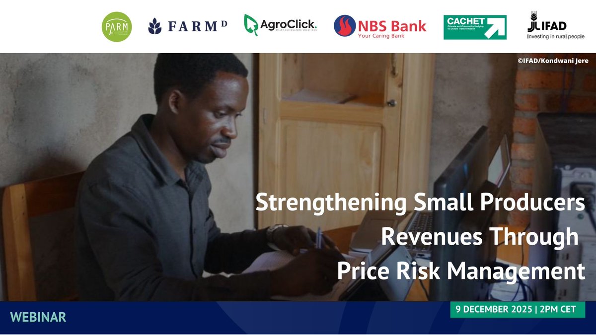 farmd's tweet photo. 🔴 9 December, 14:00 CET
#SaveTheDate for our upcoming webinar exploring how digital tools, local market insights, and financial-sector collaboration are strengthening and de-risking value chains.

Since March 2025, @IFAD’s CACHET Phase III initiative has been equipping MSMEs and small producers with the capabilities they need to navigate climate and price volatility, building a more secure future for rural livelihoods.

REGISTER NOW: https://t.co/s12yoRGmSk