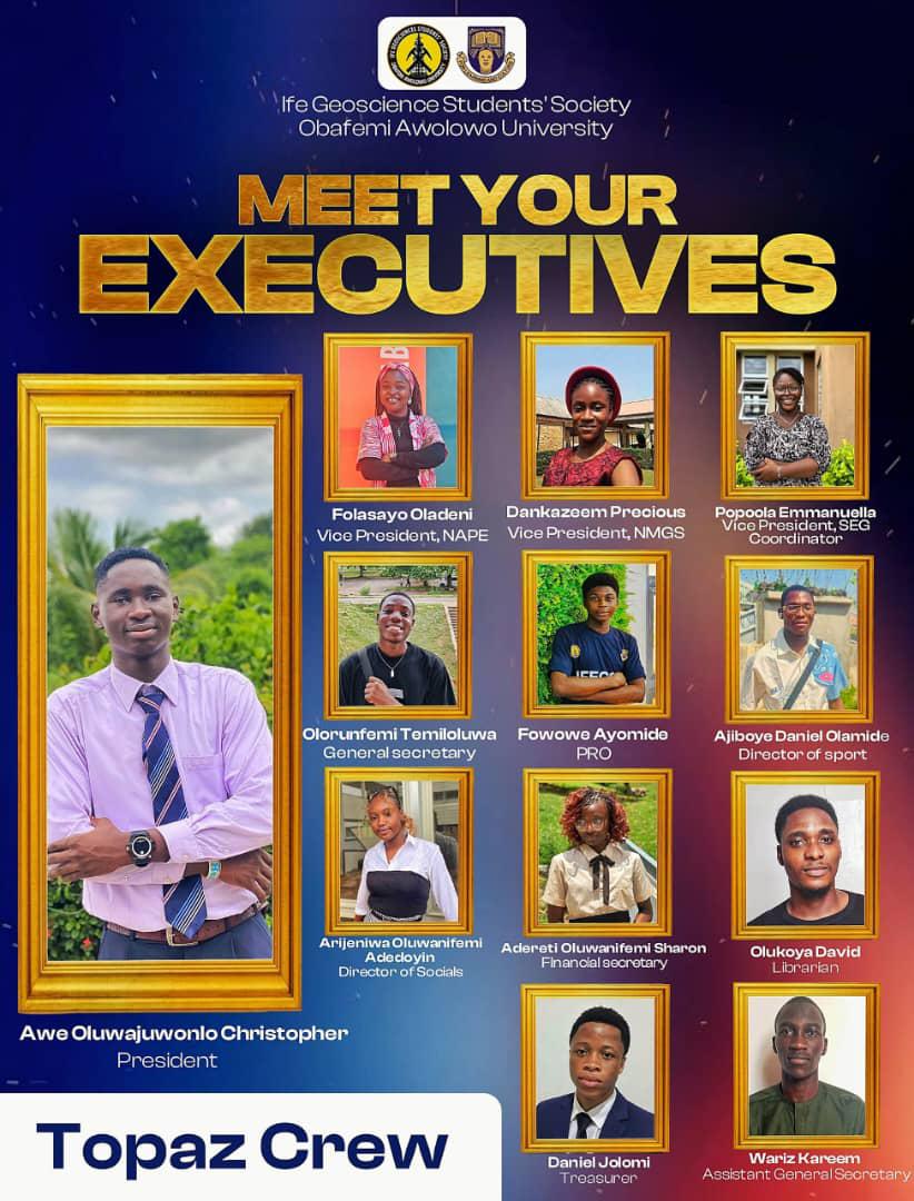 IFEGSS_OAU's tweet photo. Introducing Team Topaz, the Executive Leadership of IFEGSS.
A distinguished group committed to excellence, strategic growth, and effective governance.
We look forward to the impact their leadership will drive.
#IFEGSS #TeamTopaz #OAU #Leadership #Excellence #geologist https://t.co/xNoaD4WYAb