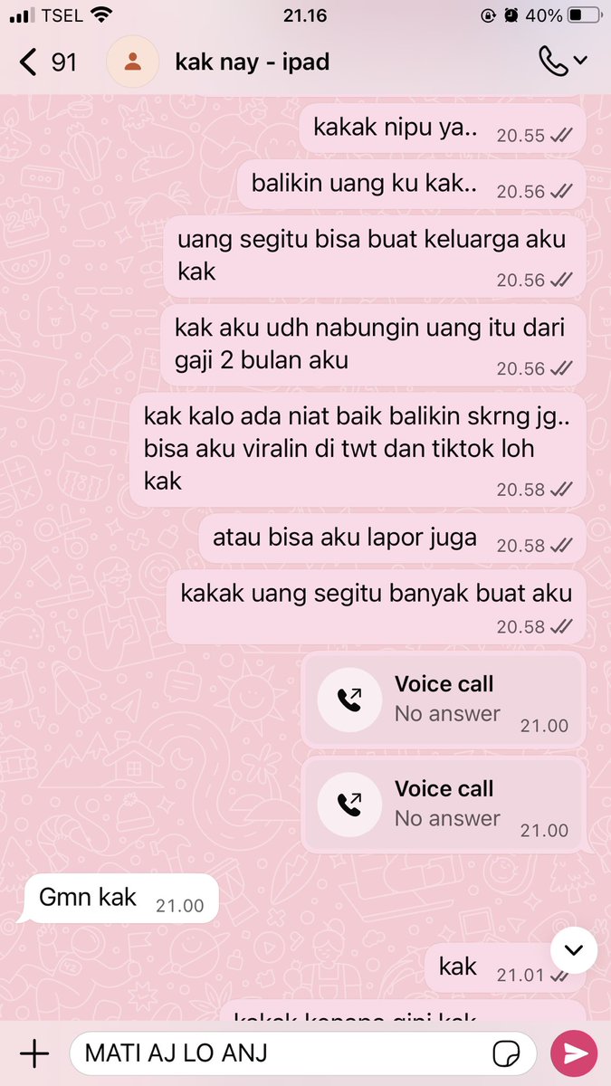 r_r_sarah's tweet image. guys bantu up..⚠️
dia penipu anj 1.8jt aku lenyap
Aku udah beli ipad dia tanggal 3 desember tpi hari ini dia masang lagi iklan nya

waktu aku tanyain dia gajelas.
 Tolong bantu up

NAJIS LO @nayy_zmhh