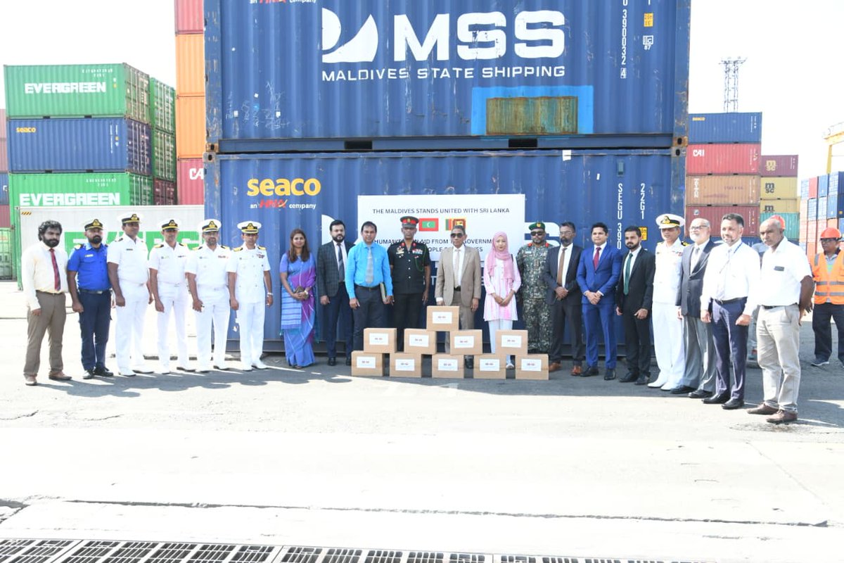 On behalf of the Government and the people of the Maldives, High Commissioner Masood Imad officially handed over the contribution, USD 834,843.98 received from the Maldives media led Telethon, along with 25,000 cases of canned tuna worth USD 1,232,166.02 donated by the Government