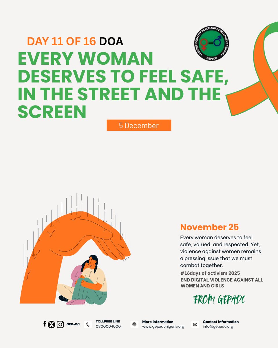 GEPaDC's tweet photo. Day 11 | 16 Days of Activism
Every woman deserves to feel safe — on the street and on the screen.
Her safety is everyone’s responsibility.
https://t.co/LVsEvOhcfn
#16Days #EndGBV #RespectHerSpace #SafetyForAl https://t.co/P00yKItQKK