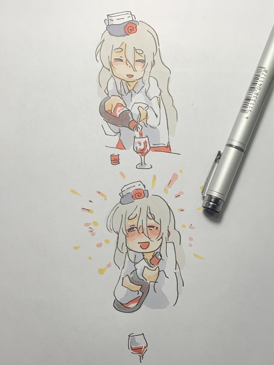 ポーラ(艦これ) 「これも飲んでぇ うぇっへへへははふ 楽しい!楽しいですねぇ〜!! が好き。」|ひじからのイラスト