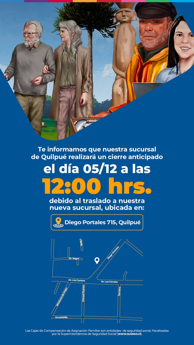 📢 Informamos que hoy nuestra sucursal de Quilpué, cerrará de manera anticipada a las 12 horas.

Agradecemos tu comprensión y recuerda que puedes contactarnos en laaraucana.cl o al 📷 600 422 8100. 

#LaAraucana #MásCerca