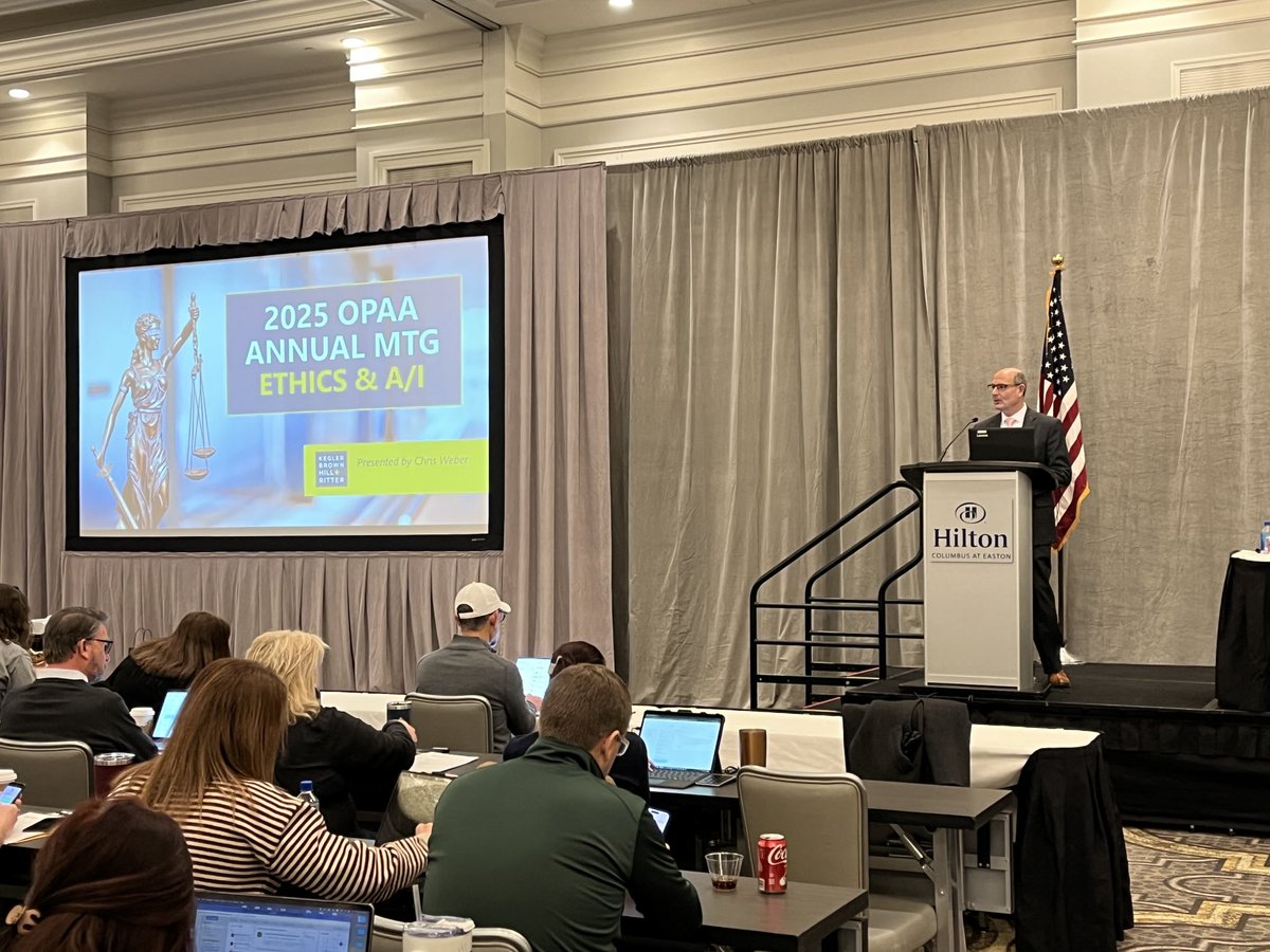 Day 2 of the #2025OPAAannual starts with the combined group of 430 absorbing an ethics and A/I teaching from Chris Weber of ⁦<a href="/KeglerBrown/">Kegler Brown</a>⁩