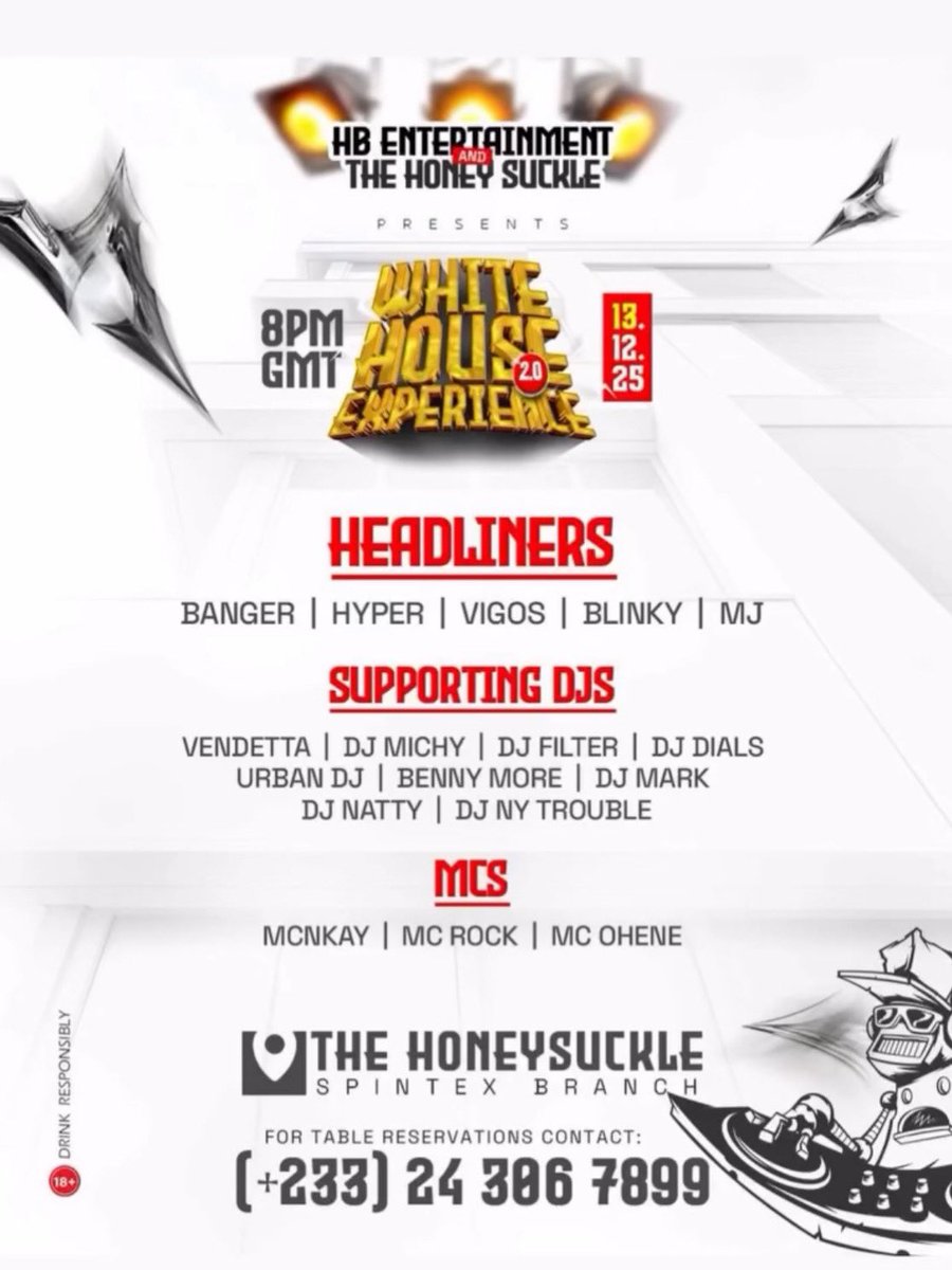 honeysucklegh's tweet photo. 7 more days until the SPINTEX HONEYUCKLEβs π WHITE HOUSE EXPERIENCE π
#TheHoneysuckleSpintex #WhiteHouseExperience #HoneysuckleEvents #AccraNightlife #SpintexEvents #PartyInAccra #GHEvents #AccraLifestyle #GoodTimesOnly https://t.co/NUofmMnYpc