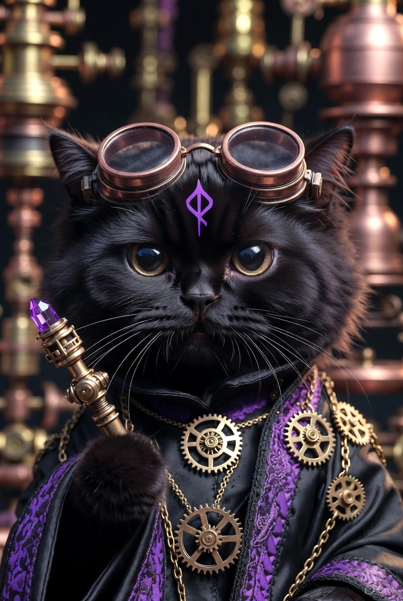 FinlandInMyMind's tweet photo. Just summoned my steampunk Siggy familiar 
Cute black cat mage ready for the Ritual!  @ritualfnd
 @ritualnet
 #Ritual #SiggySaga https://t.co/O3pLzA0t6Q