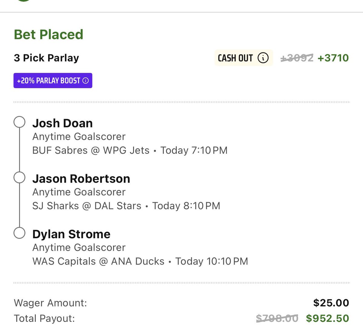 YetiBets1776's tweet photo. .5u BANGER IS IN ๐ฅ๐ฅ
Josh Doan ๐ฅ
Jason Robertson ๐
Dylan Strome ๐ง
+3710 juice โ $25 โ $952.50 hit pendingโฆ ๐๐ฐ
50 bucks to 2 people when this CASHES!! ๐๐ต
RT + LIKE to join ๐
Letโs ride. LFGGG ๐ปโโ๏ธ๐
#NHLBets #GoalScorer #Parlay #GamblingTwitter #YetiBets https://t.co/Pfn9H1nzR8