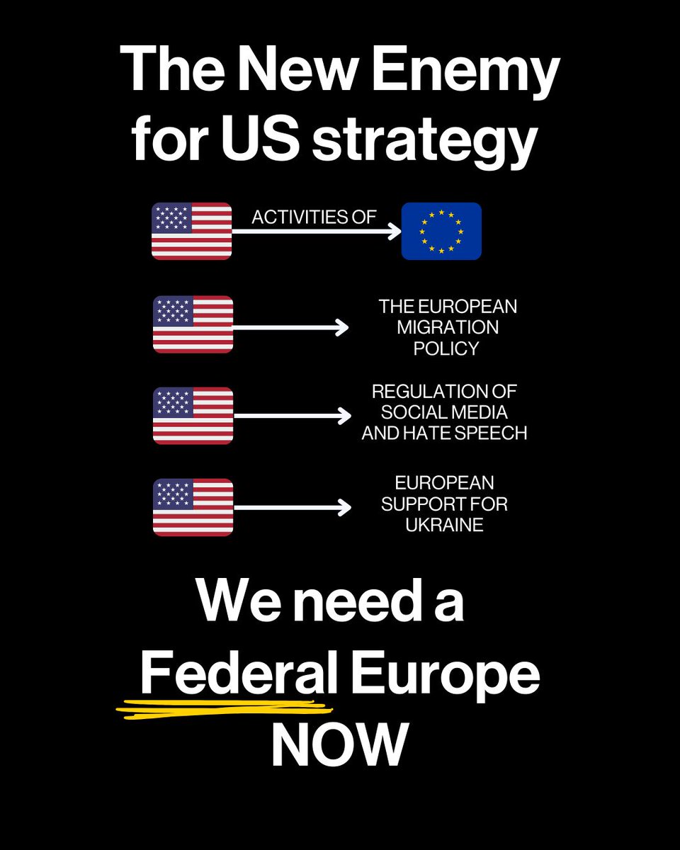 Washington’s new National Security Strategy openly targets EU policies — on migration, digital regulation, and even support for Ukraine.

A fragmented Europe is easier to influence.
A Federal Europe is the only way to defend our sovereignty and act as a real global player.