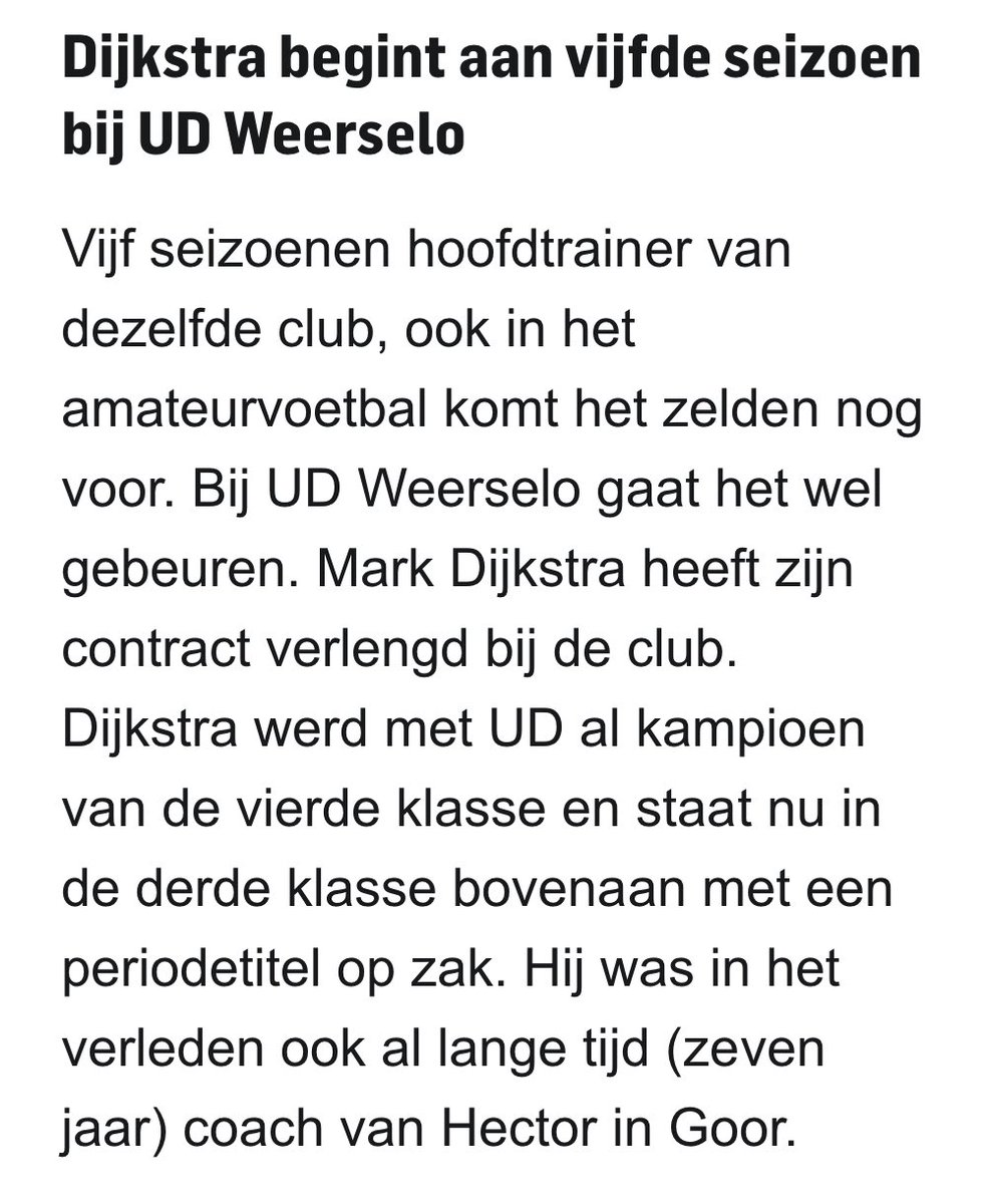 udweerselo's tweet photo. UD Weerselo en @DijkstraM plakken er nog één jaar bij aan 🟡⚫️

Trainer Mark Dijkstra begint volgend seizoen aan zijn 5e jaar bij de club. Dijkstra werd al kampioen in de 4e klasse en pakte vorige maand de 1e periodetitel in de 3e klasse. Op naar een succesvolle toekomst!💪🏻 https://t.co/tAwFUfsD7i