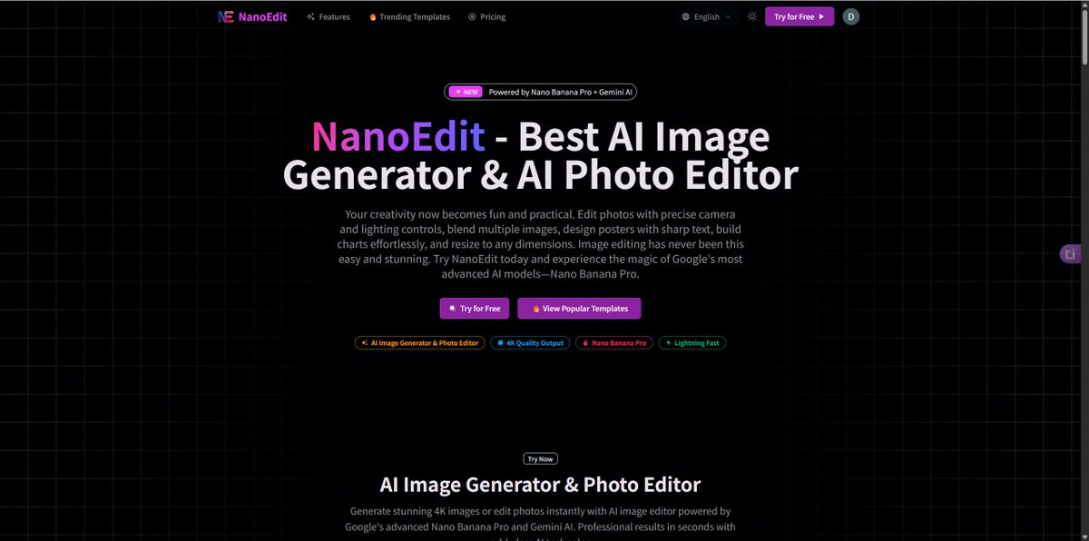 fumblydrew's tweet photo. Been building NanoEdit, an AI image tool powered by Google’s new Nano Banana Pro 🍌⚡
It makes creating and editing images surprisingly easy.
If you want quick, high-quality visuals, 
try it out: 🔗 https://t.co/QD0yJx3dN2
#AIimages #aiphotoeditor #nanobanana https://t.co/LMrzK8oCNC