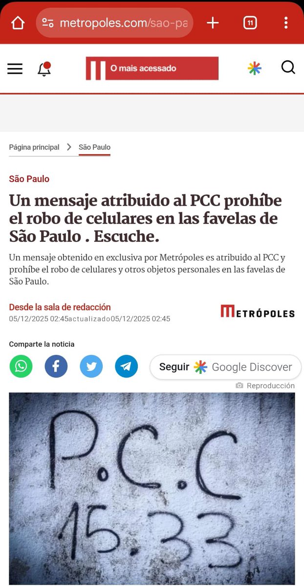 🚨⚡🚨 CRIMEN ORGANIZADO TRANSNACIONAL - PRIMER COMANDO DA CAPITAL (P.C.C.) 🇧🇷 Un mensaje producido por  esta facción Criminal prohíbe el robo de celulares y otros artículos a residentes de las favelas y barrios marginales de São Paulo ⛔ la facción atribuye los robos contra