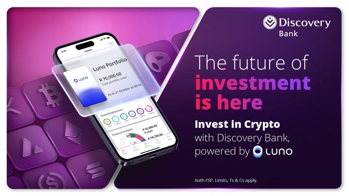 Buying or selling crypto? Do it seamlessly with Luno right from your  Discovery Bank app. Track your portfolio, transfer funds instantly, and  trade all in one secure place.