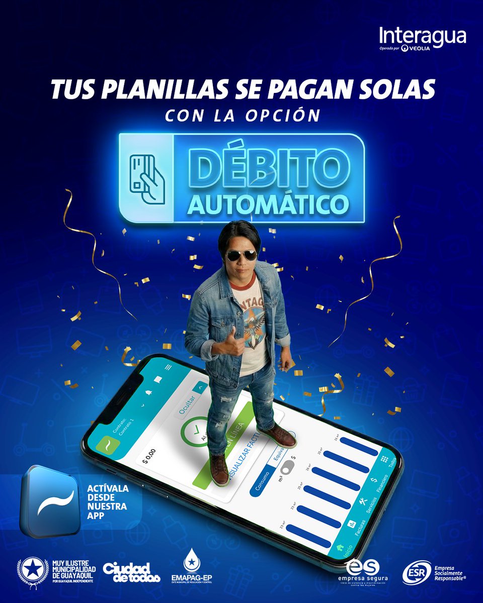 interagua's tweet photo. ¡Con la opción Débito Automático olvídate de las largas filas! 📱
Actívala desde nuestra app y participa por premios.
Fecha de sorteo: 19 de diciembre. 🎁
#Interagua #DebitoAutomatico https://t.co/VsmNu9uLfN