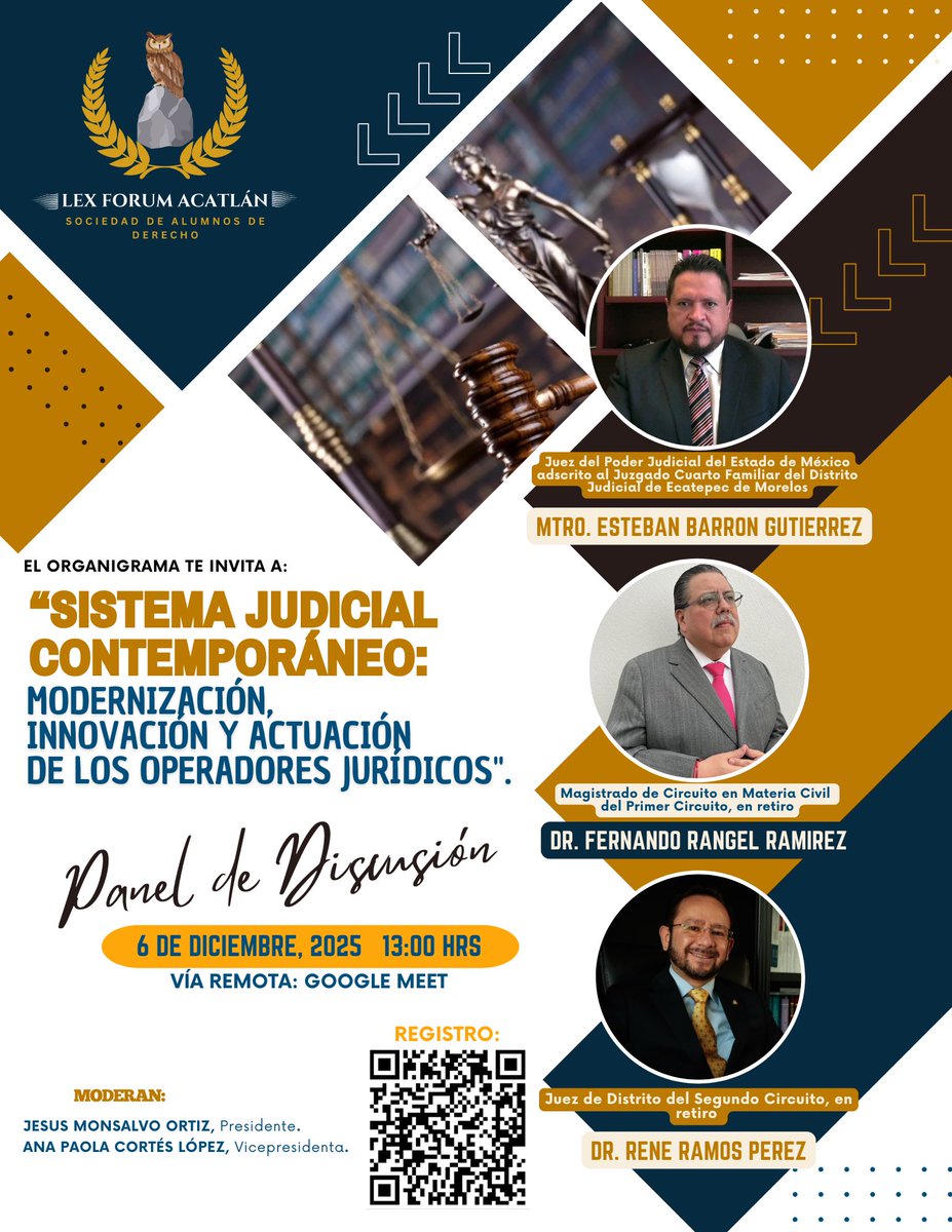 tteramos's tweet photo. Será un placer nos acompañen. Hablaremos sobre la teconología y la digitlización en el Poder Judicial, independencia judicial y la formación jurídica de los nuevos operados jurídicos. https://t.co/1rrF7RR42X
