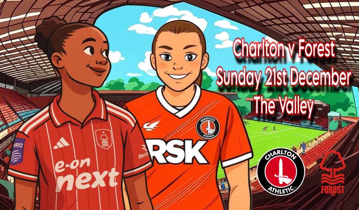 ForestWomenCast's tweet photo. ‼️CALLING ALL LONDON REDS! ‼️

Forest v Charlton at The Valley on 21st Dec.

They need YOUR support in their final fixture of 2025 

Get down and cheer on our girls in the capital! 👊🏻

Tickets available here (Block G) 

#NFFC @LondonTrickies @NFFCWomen 

https://t.co/Ha95hw7t5G https://t.co/0BIMDoHV9e