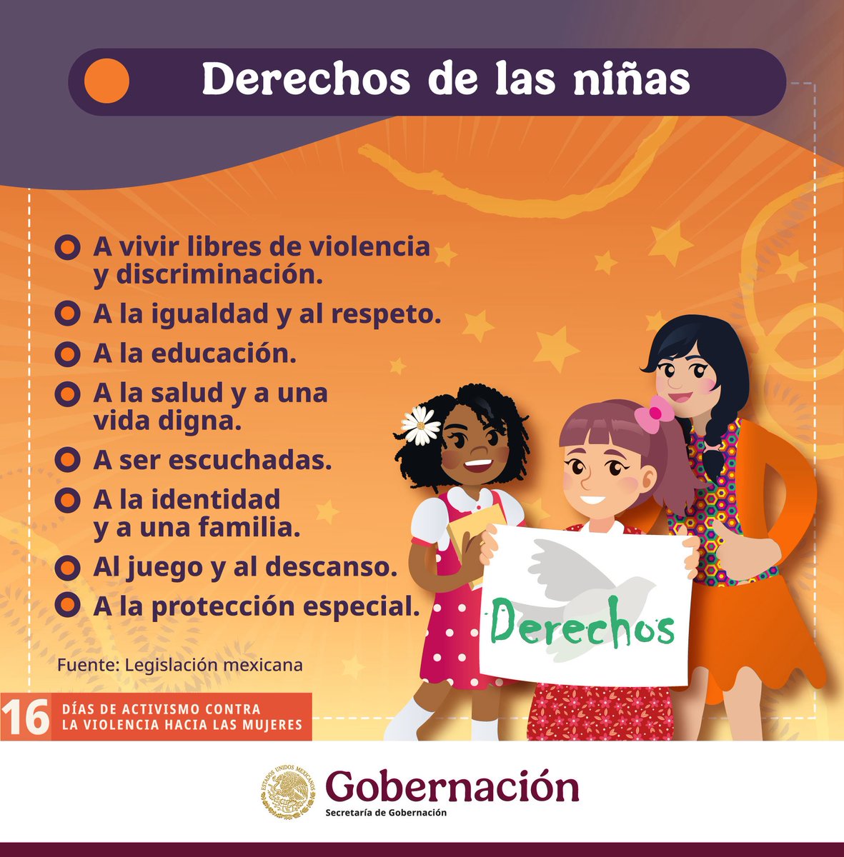 Las niñas tienen derecho a vivir libres de violencia, a ser escuchadas y a crecer en entornos saludables. Protegerlas es responsabilidad de todas y todos. 👧🏻🧒🏻👧🏽#16DíasDeActivismo <a href="/ONUMujeresMX/">ONU Mujeres México</a> #HeForShe