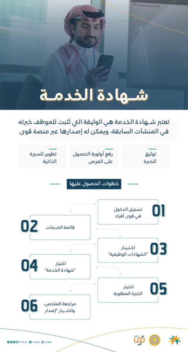 ُيمكنكم الآن استخراج شهادة الخدمة " الخبرة " عبر منصة قوى .. 

الطريقة هنا 👇🏻

🔗 qiwa.sa/ar