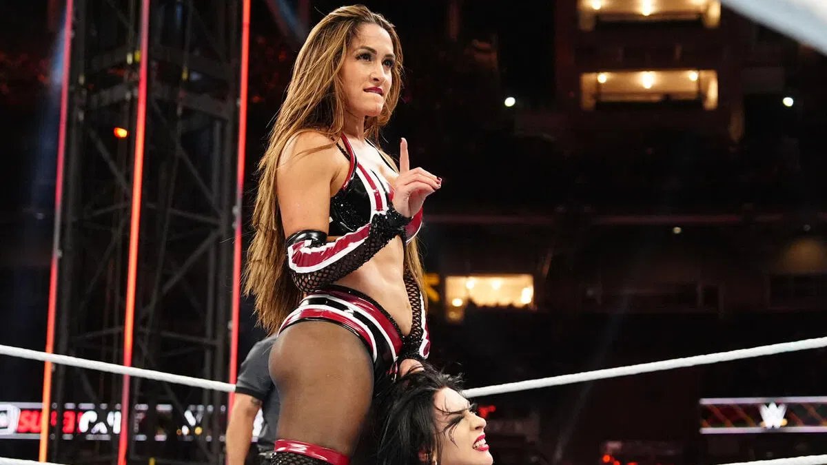 Fightful's tweet image. On the @NikkiAndBrie Show,  Nikki Bella says she knew the match with Stephanie Vaquer was in a difficult spot on the card at WWE Survivor Series.

 “I knew where we were at on the card. We were in the difficult spot. I knew we weren’t going to have a lot of time, and we had to…