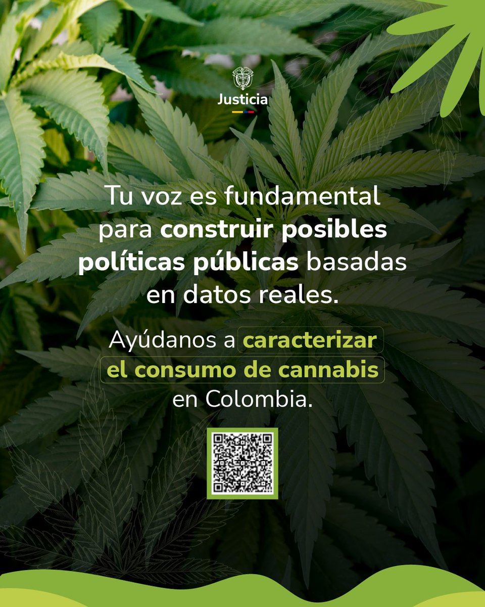 🗣️ Necesitamos tu voz para construir políticas públicas basadas en datos reales.

Responde el sondeo y aporta información clave sobre consumo de cannabis en el país. 🇨🇴

#AvanzandoEnPolíticaDeDrogas

🔗 Ingresa aquí: bit.ly/3MhBz1S