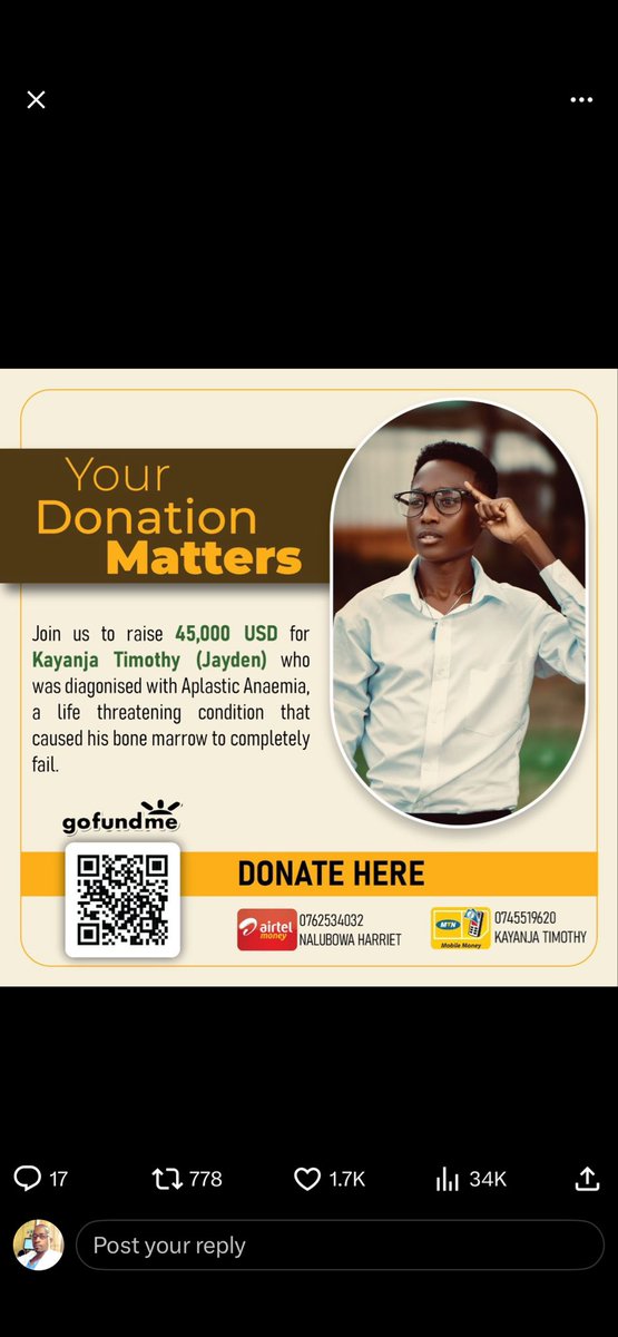 A young man with aplastic anemia urgently needs treatment.

Reach out and Donate to Save a life.

Every contribution counts!