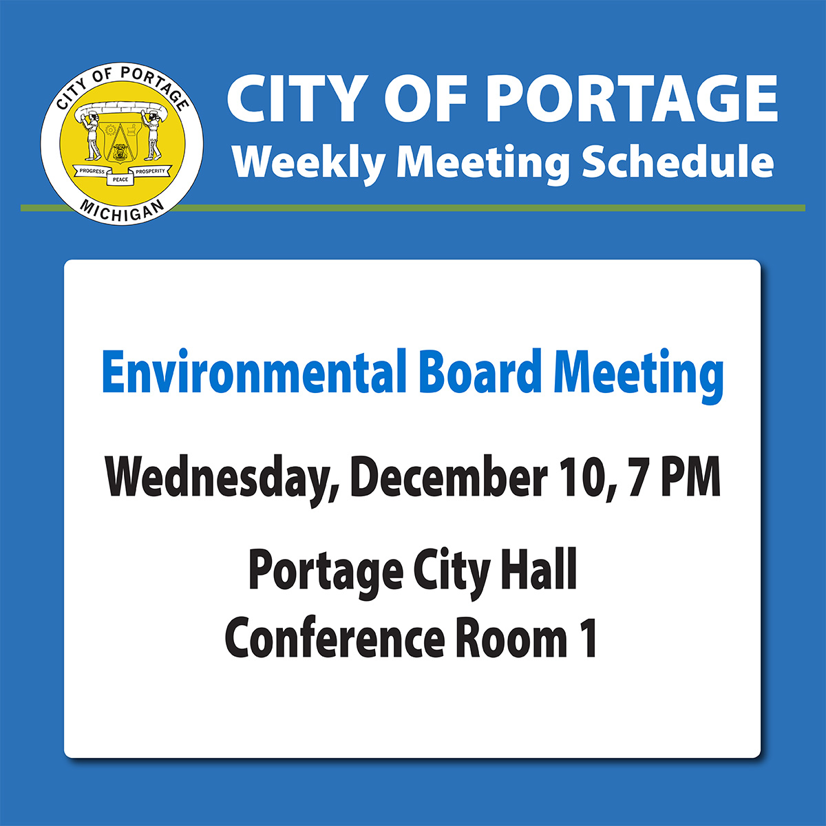 Good morning, Portage! 🗓 Make sure to save the date. The Environmental Board meets on Wednesday, December 10. See below for details. Have a wonderful weekend ❄⛄