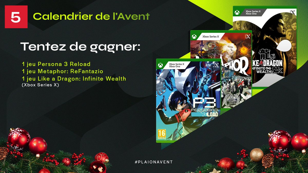 PLAION_FR's tweet photo. 🎁 #PLAIONAvent - Jour 5 🎁

Des fans de SEGA par ici ? 👀 On vous offre pas moins de 3 jeux sur Xbox aujourd’hui ! 

Participer :
✅ Follow @plaion_fr
💚🔃 Like et RT ce post

1 gagnant
TAS le 15/12 https://t.co/GWkXA8nUMT