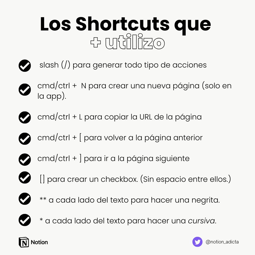 notion_adicta's tweet image. TRUCO
🖤 ¡Potencia al máximo tu uso de Notion con estos atajos esenciales! 

→ Di adiós al ratón y aumenta tu productividad